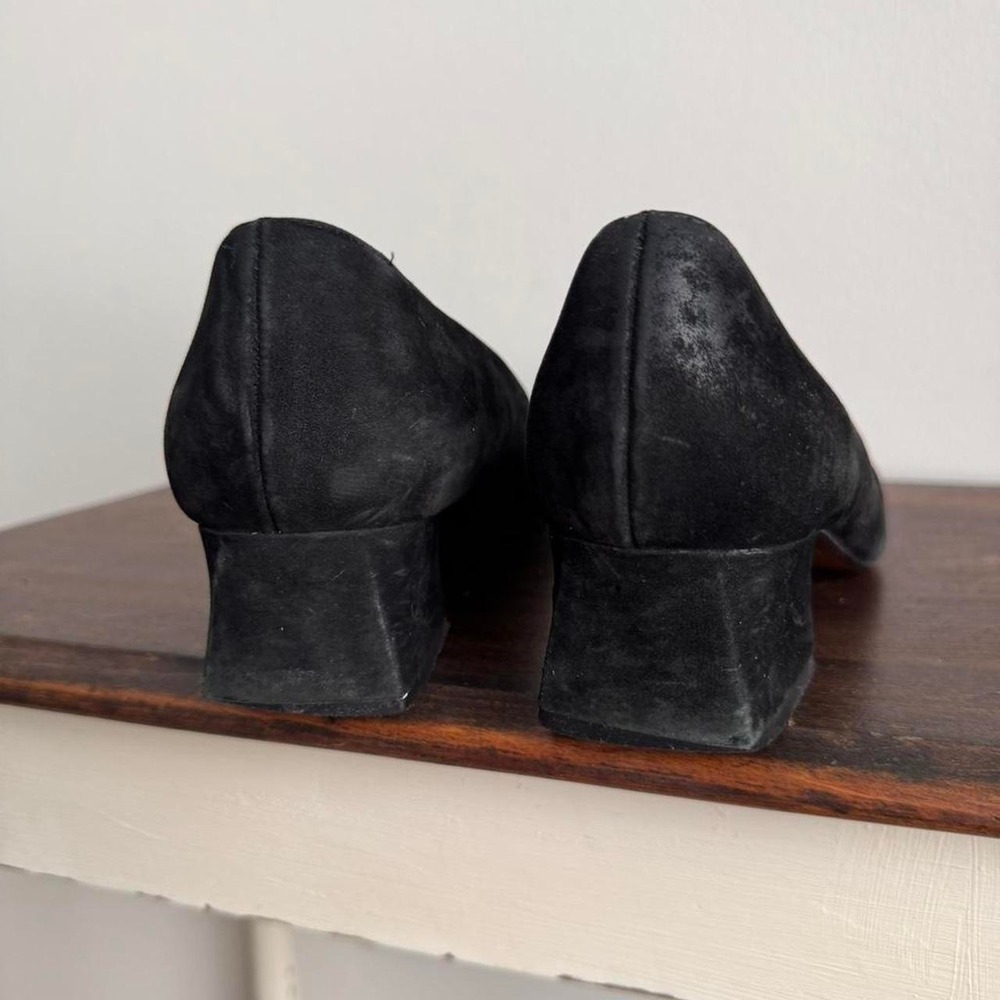 90s black suede kitten heel size 7 genuine leather minimal ballet vintage - Picture 4 of 7